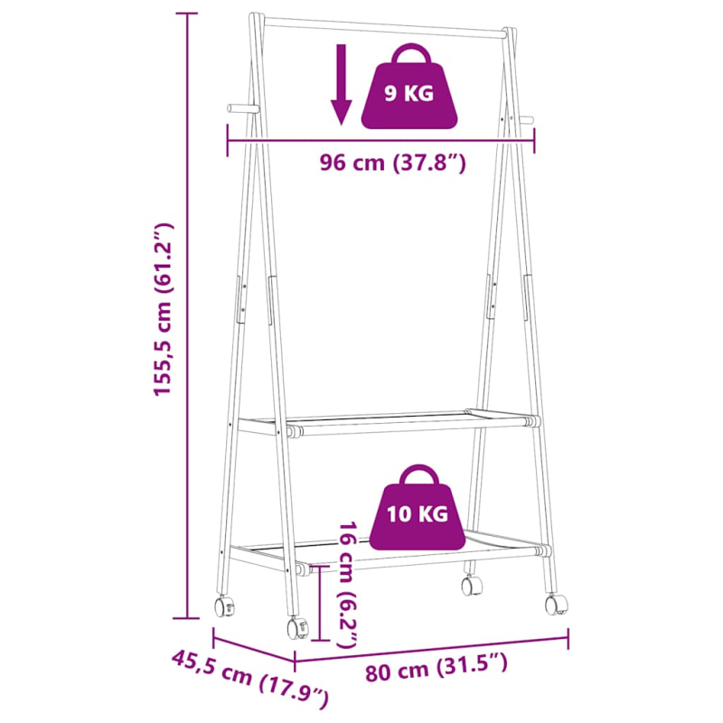 Kleiderständer mit Ablagen und Rollen 96x45,5x155,5 cm Bambus