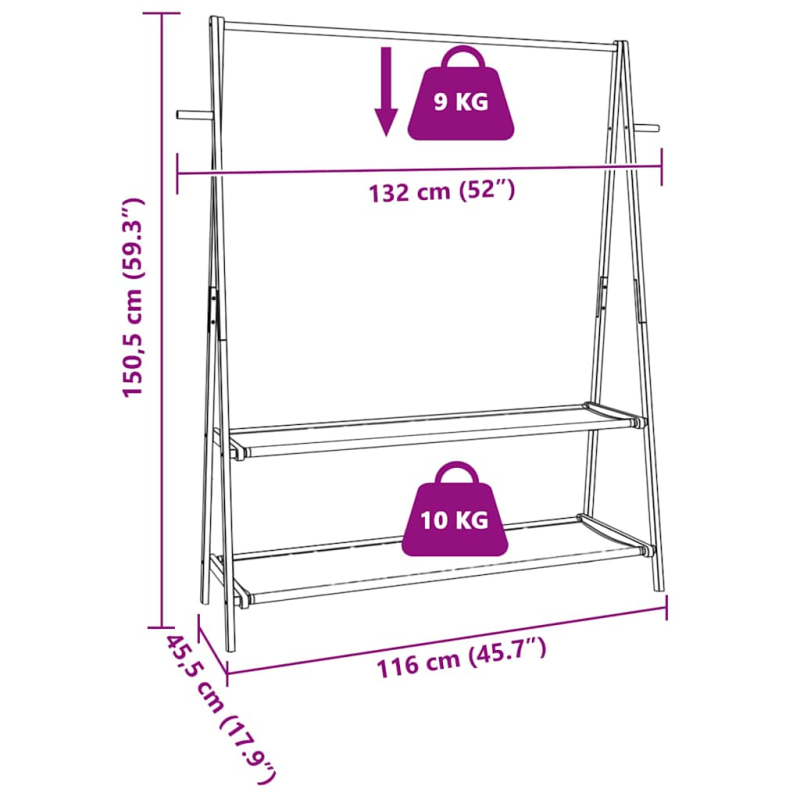 Kleiderständer mit Ablagen 132x45,5x150,5 cm Bambus