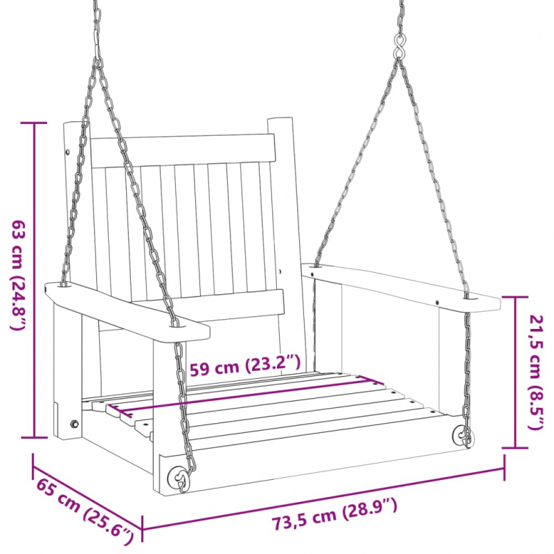 Garten-Hängestuhl mit Metallketten Schwarz Massivholz Tanne