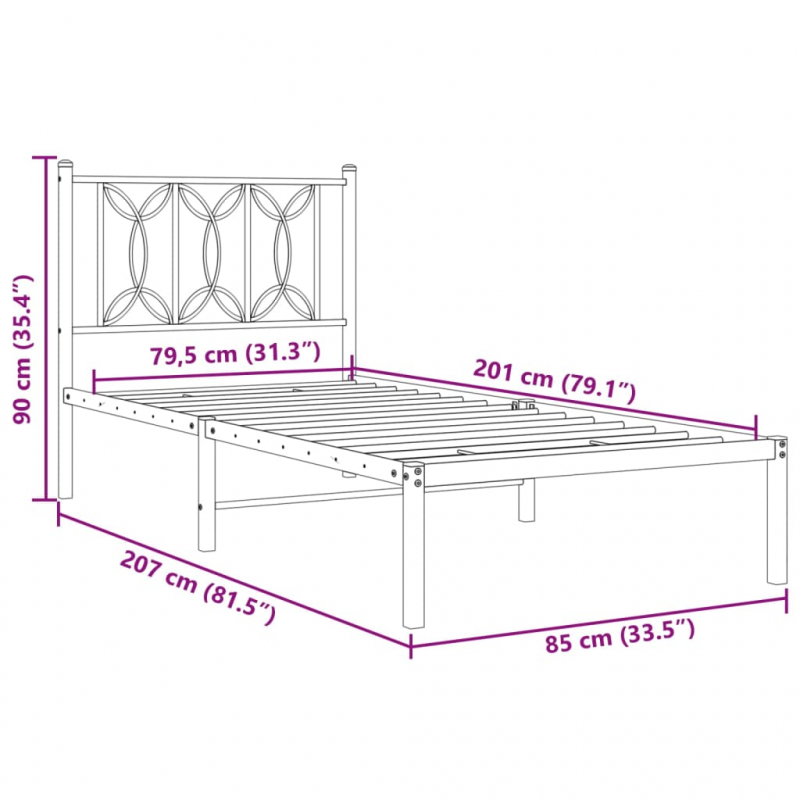 Bettgestell mit Kopfteil Metall Schwarz 80x200 cm