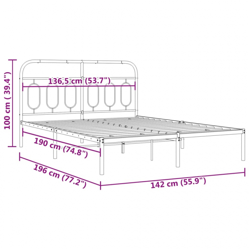 Bettgestell mit Kopfteil Metall Schwarz 135x190 cm