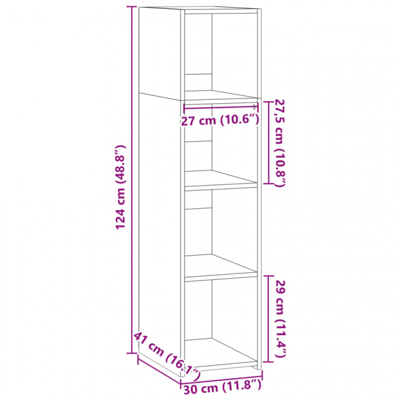 Highboard Betongrau 30x41x124 cm Holzwerkstoff