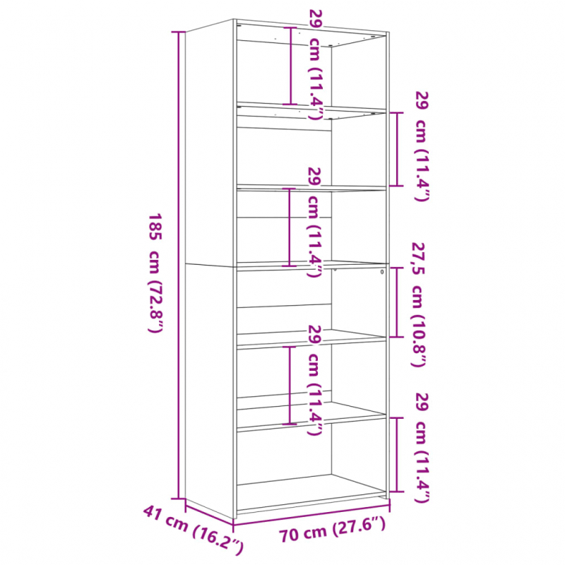 Highboard Weiß 70x41x185 cm Holzwerkstoff
