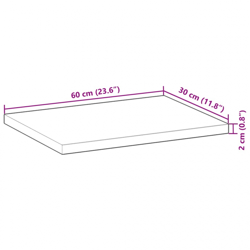 Tischplatte 60x30x2 cm Rechteckig Massivholz Akazie
