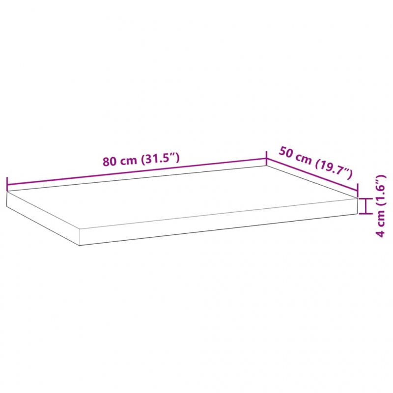 Tischplatte Rechteckig 80x50x4 cm Massivholz Akazie