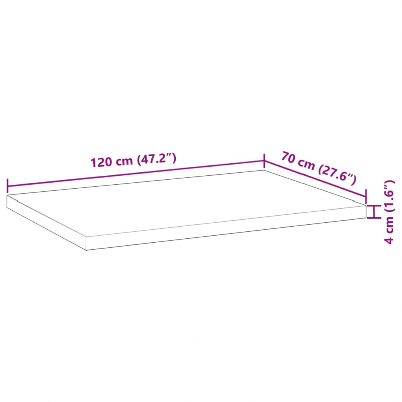 Tischplatte Rechteckig 120x70x4 cm Massivholz Akazie