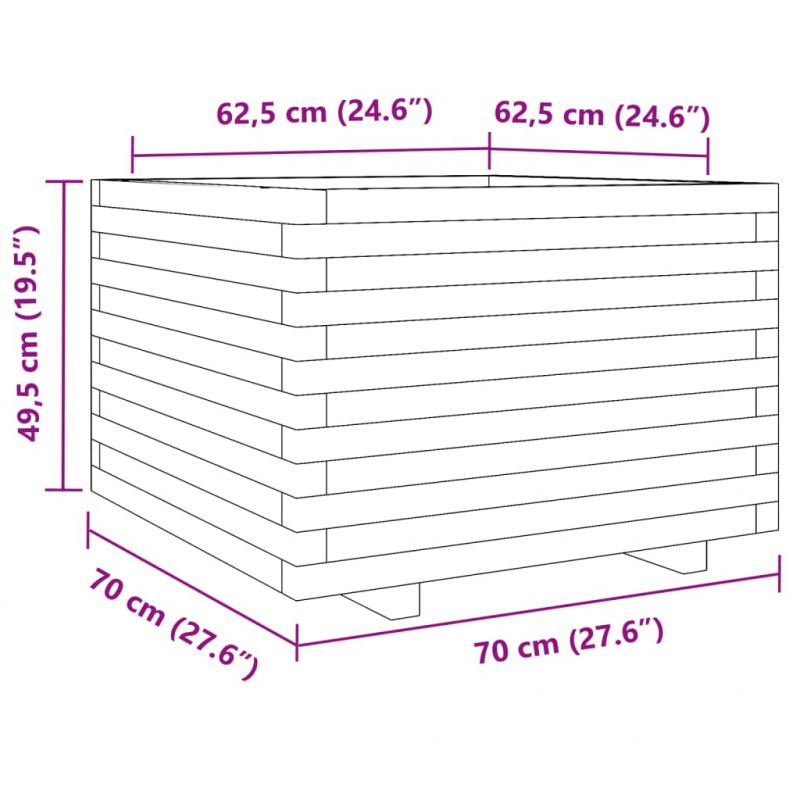 Pflanzkübel Weiß 70x70x49,5 cm Massivholz Kiefer