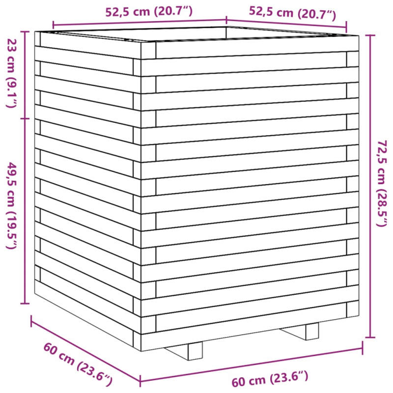 Pflanzkübel Wachsbraun 60x60x72,5 cm Massivholz Kiefer