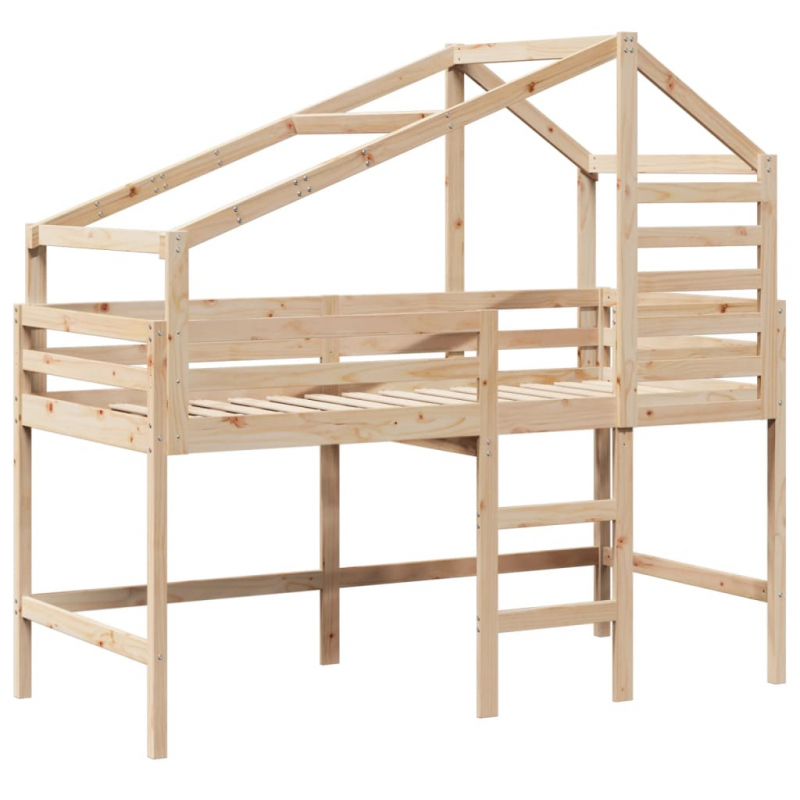 Hochbett mit Leiter und Dach 90x190 cm Massivholz Kiefer