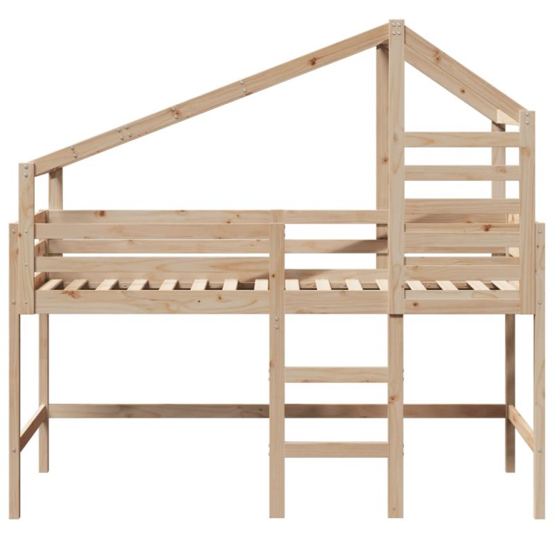 Hochbett mit Leiter und Dach 90x190 cm Massivholz Kiefer