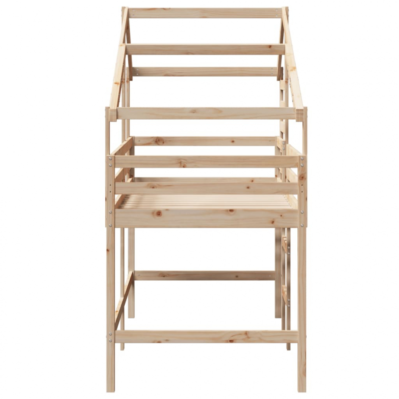 Hochbett mit Leiter und Dach 90x190 cm Massivholz Kiefer