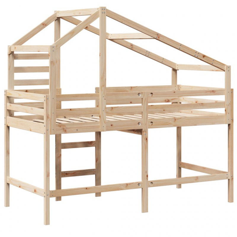 Hochbett mit Leiter und Dach 90x190 cm Massivholz Kiefer