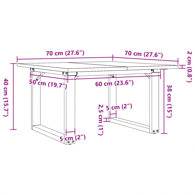 Couchtisch O-Gestell 70x70x40cm Massivholz Kiefer und Gusseisen