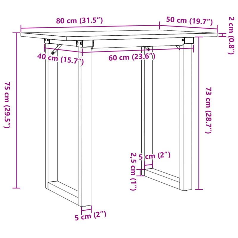 Esstisch O-Gestell 80x50x75 cm Massivholz Kiefer und Stahl