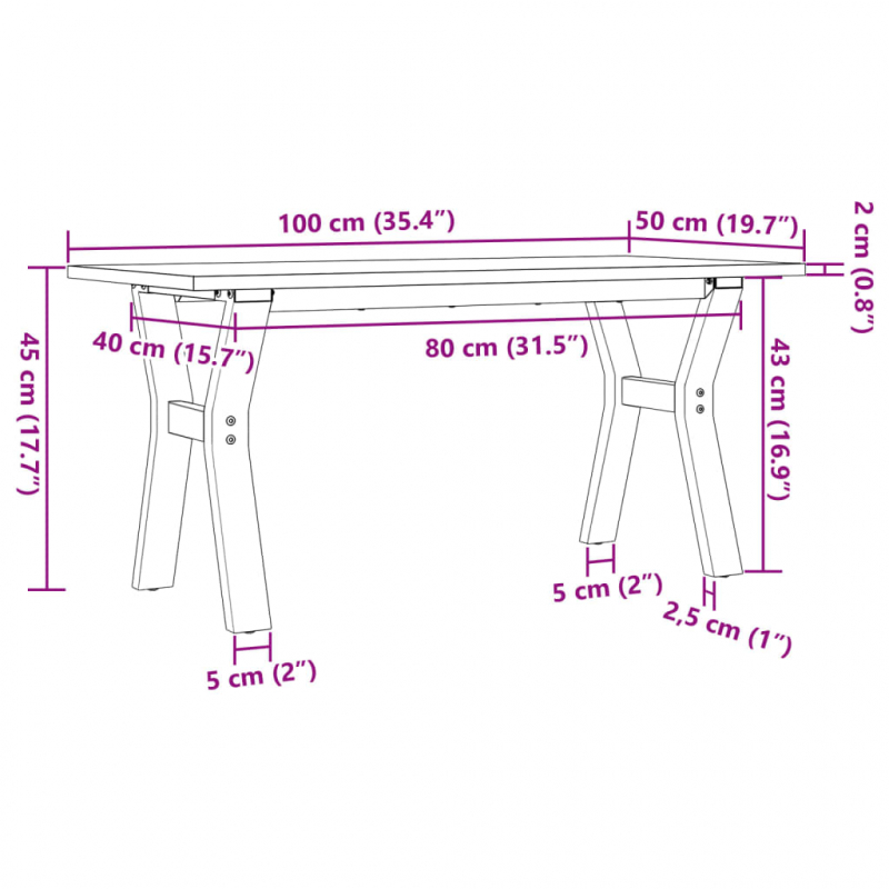Couchtisch Y-Gestell 100x50x45 cm Massivholz Kiefer & Stahl