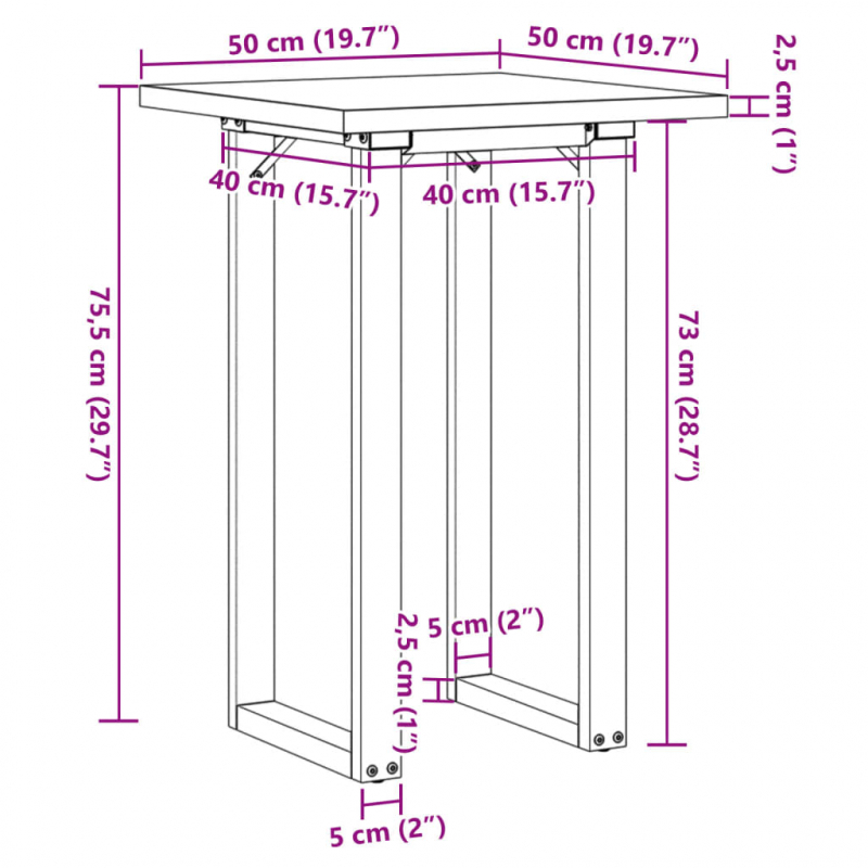 Esstisch O-Gestell 50x50x75,5 cm Massivholz Kiefer & Gusseisen