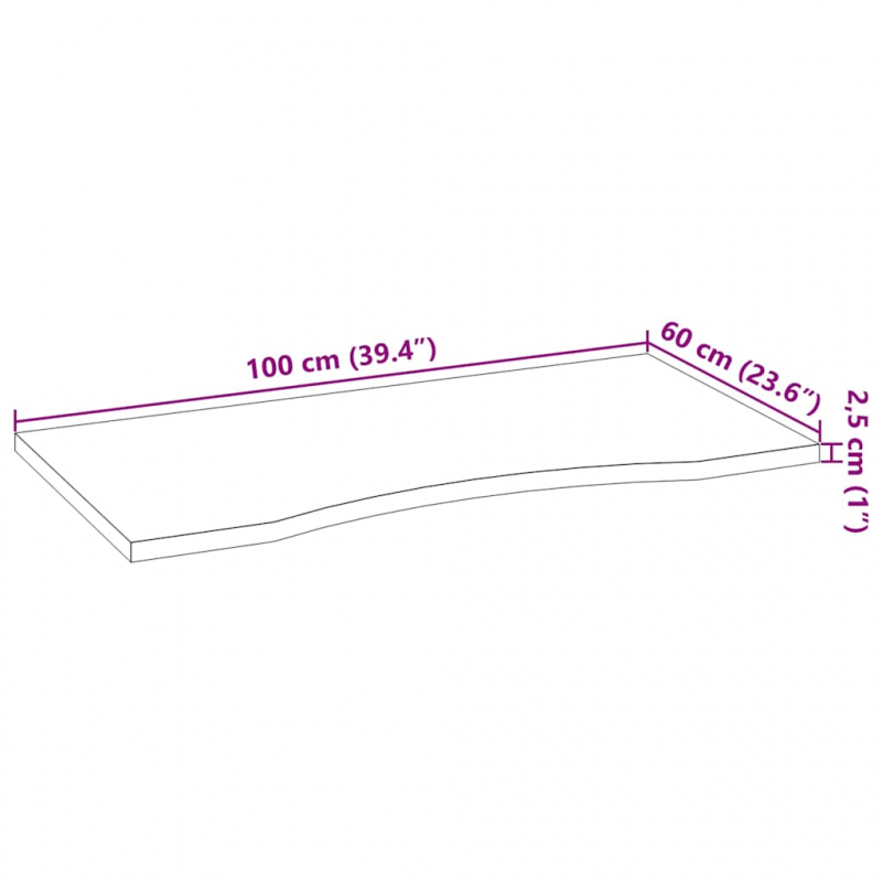 Schreibtischplatte Hellbraun 100x60x2,5 cm Massivholz Eiche