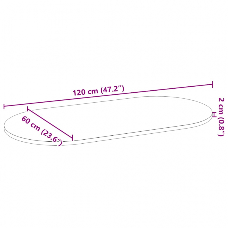 Tischplatte 120x60x2 cm Massivholz Eiche Oval