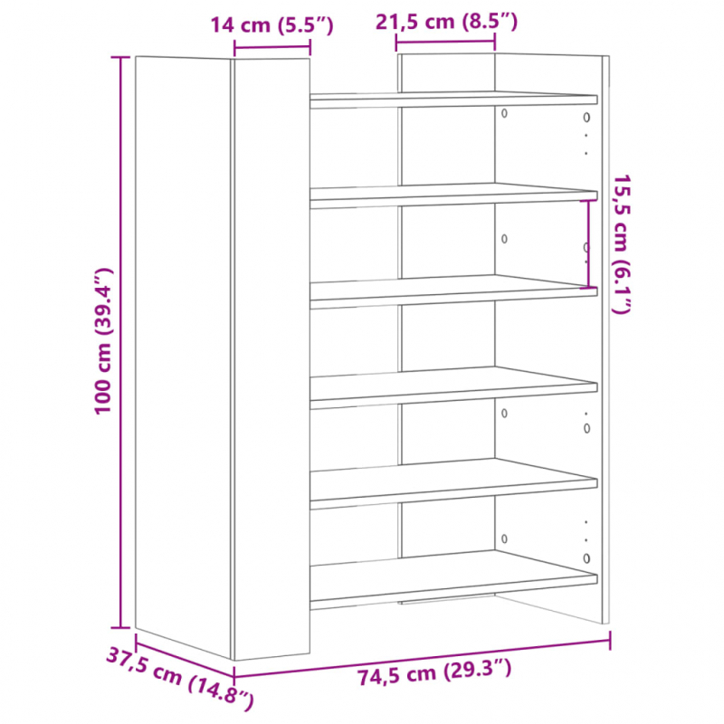 Schuhschrank Braun Eichen-Optik 74,5x37,5x100 cm Holzwerkstoff