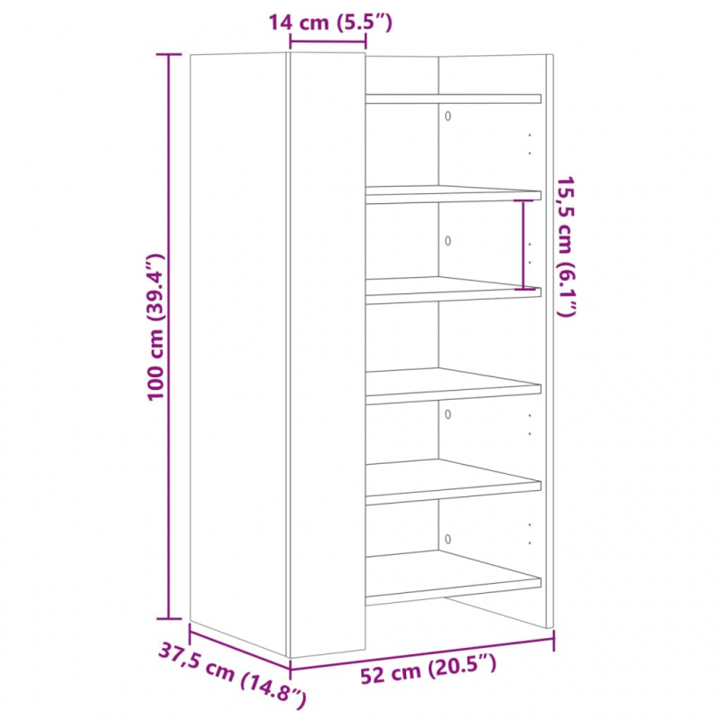 Schuhschrank Betongrau 52x37,5x100 cm Holzwerkstoff