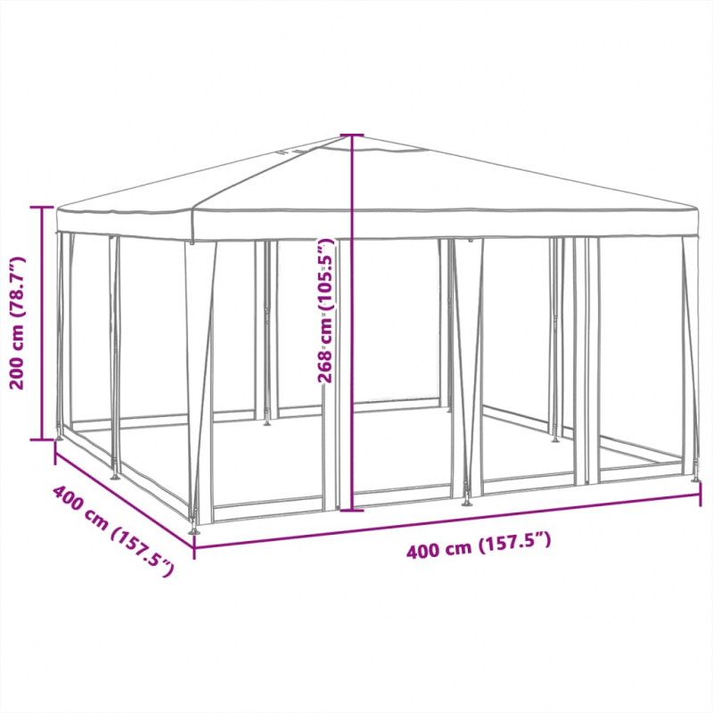 Partyzelt mit 8 Mesh-Seitenteilen Anthrazit 4x4 m HDPE