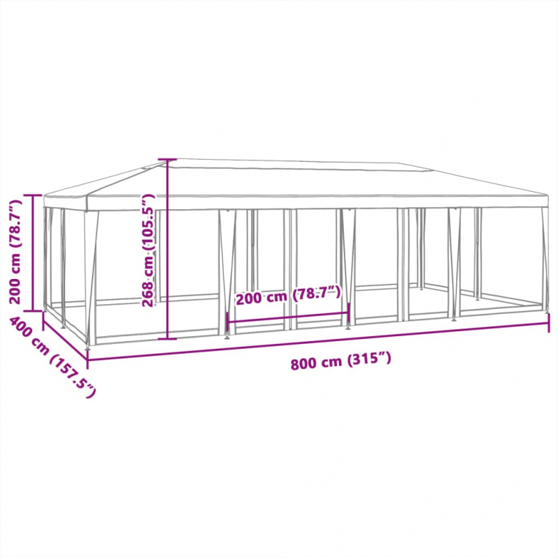 Partyzelt mit 12 Mesh-Seitenteilen Anthrazit 8x4 m HDPE