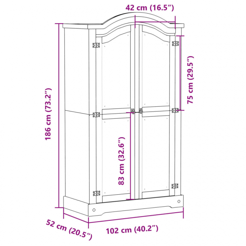 Kleiderschrank Corona 102x52x186 cm Massivholz Kiefer