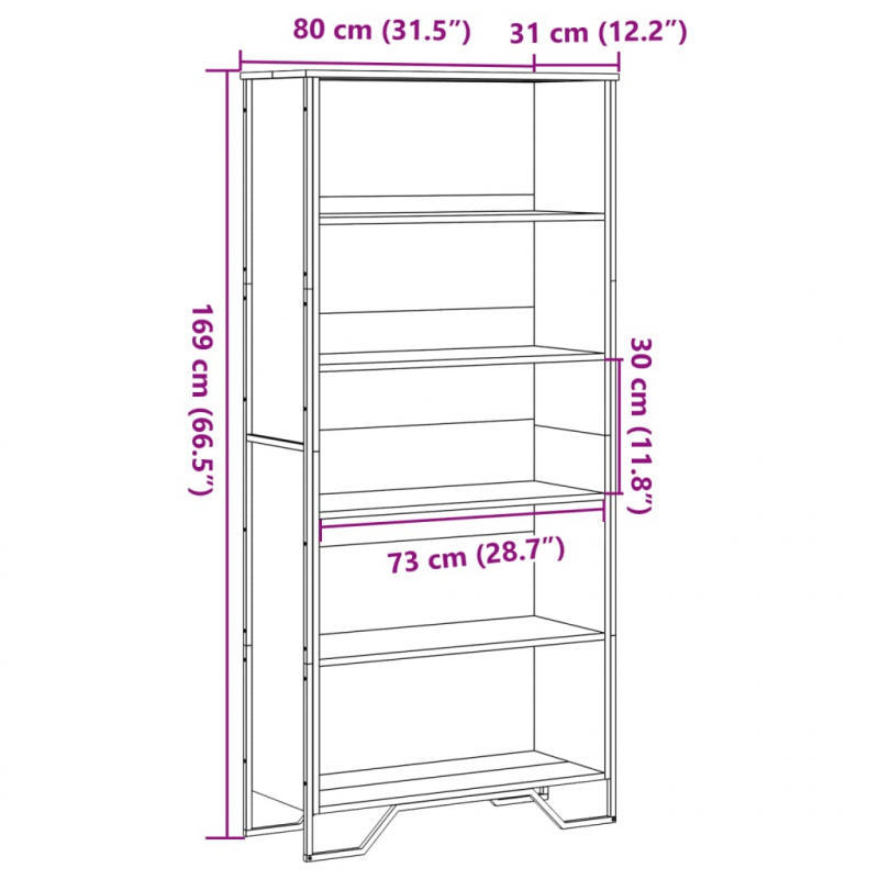 Bücherregal Grau Sonoma 80x31x169 cm Holzwerkstoff