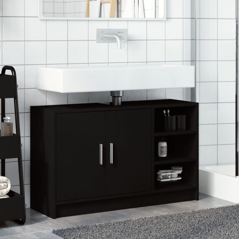 Waschbeckenunterschrank Schwarz 90x29x55 cm Holzwerkstoff