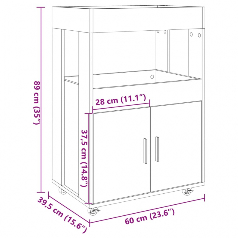 Barwagen Braun Eichen-Optik 60x39,5x89 cm Holzwerkstoff