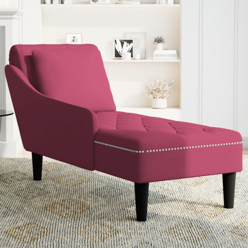 Chaiselongue mit Kissen und Rechter Armlehne Weinrot Samt