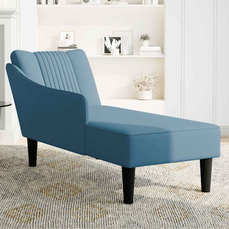 Chaiselongue mit Rechter Armlehne Blau Samt