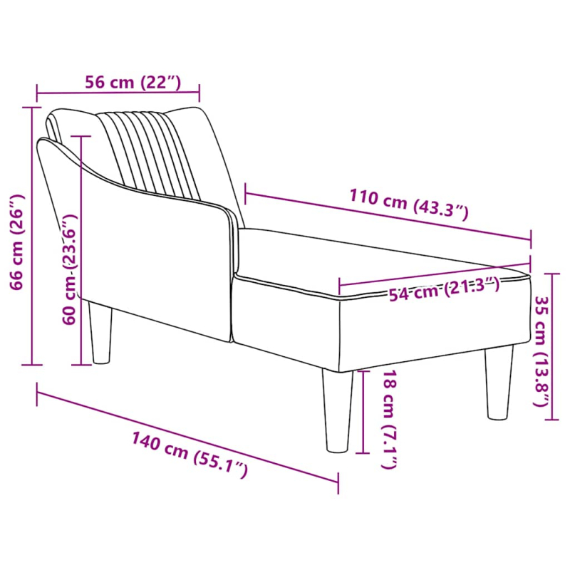 Chaiselongue mit Rechter Armlehne Schwarz Stoff