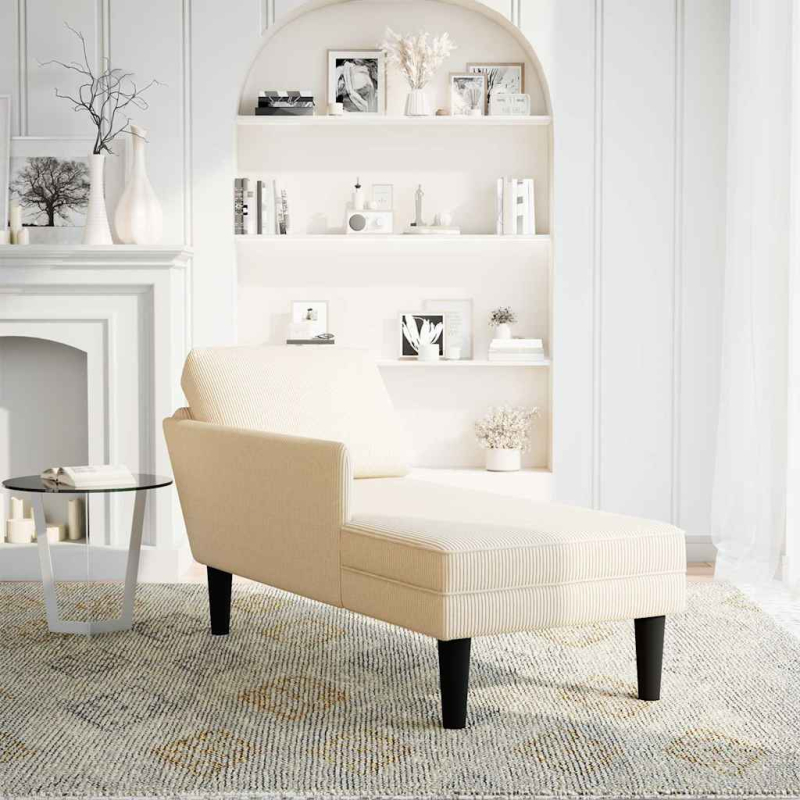 Chaiselongue mit Kissen Creme Cordstoff