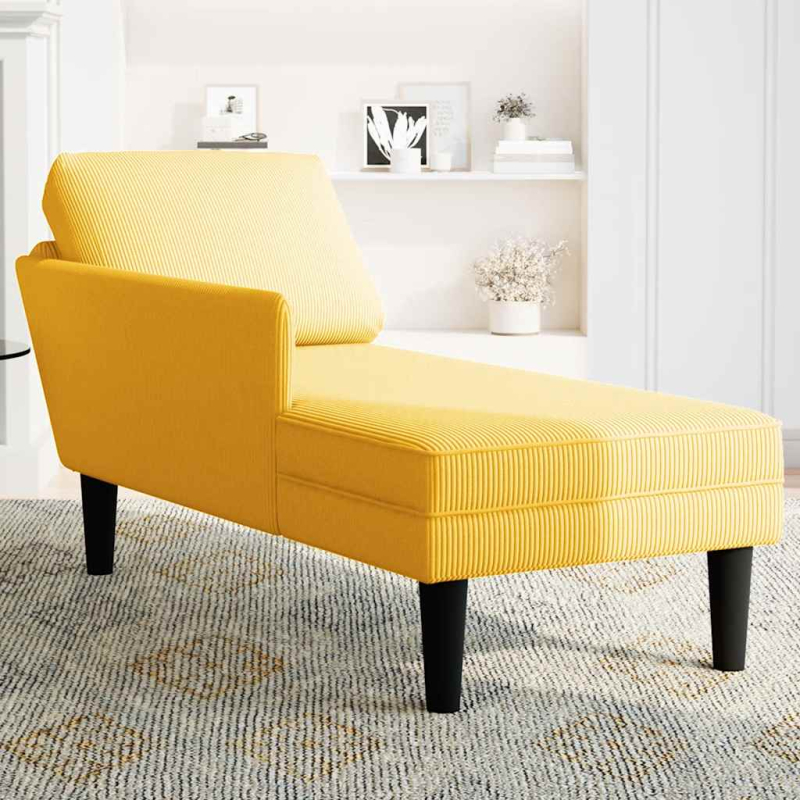 Chaiselongue mit Kissen Hellgelb Cordstoff