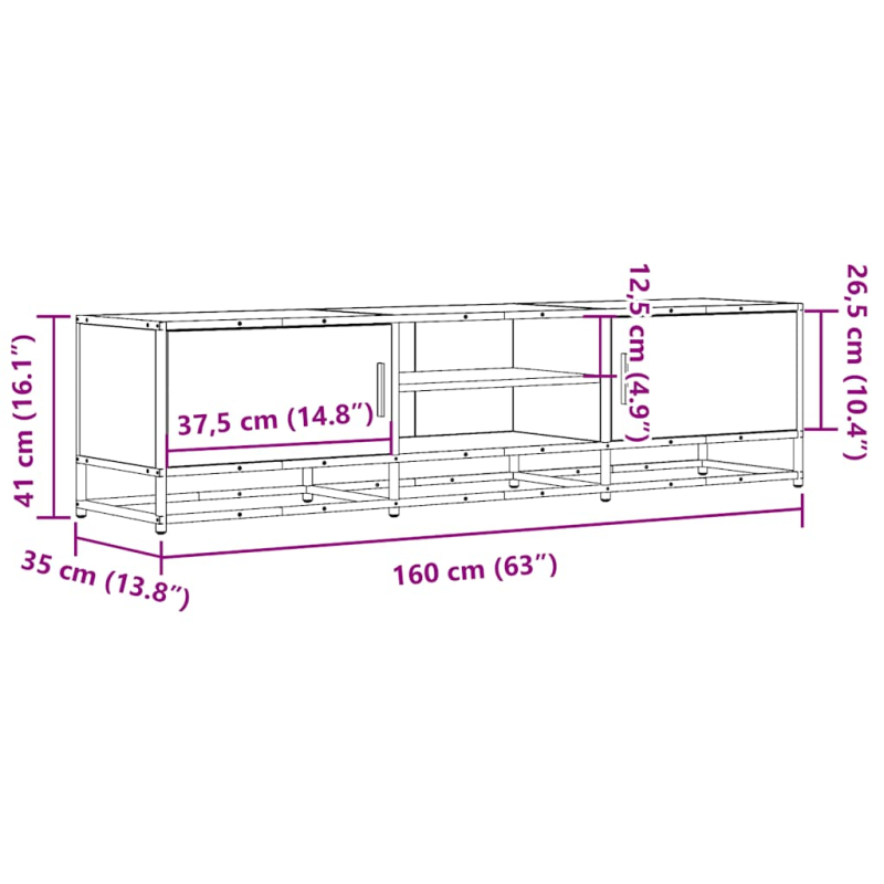 TV-Schrank Räuchereiche 160x35x41 cm Holzwerkstoff und Metall