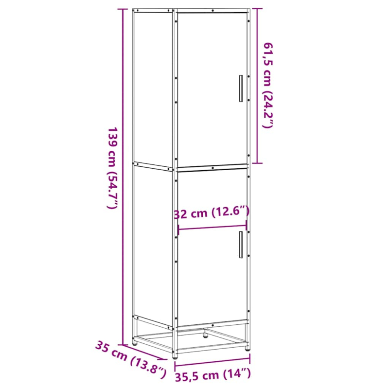 Highboard Sonoma-Eiche 35,5x35x139 cm Holzwerkstoff Metall