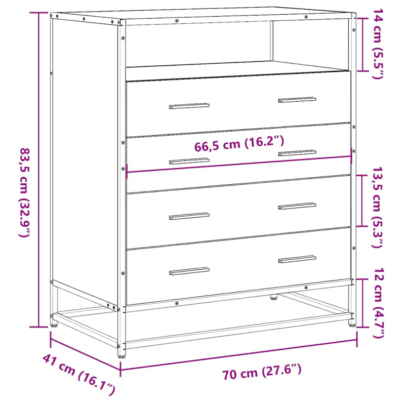 Schubladenschrank Grau Sonoma 70x41x83,5 cm Holzwerkstoff