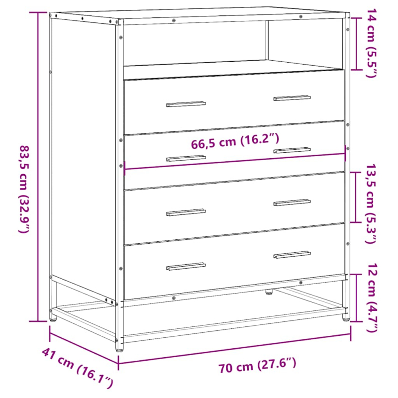 Schubladenschrank Braun Eichen-Optik 70x41x83,5cm Holzwerkstoff