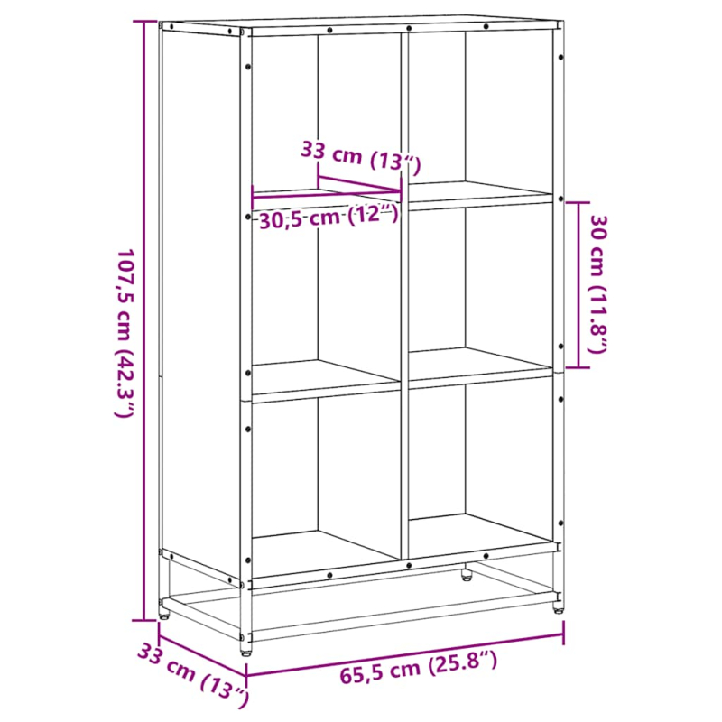 Bücherregal Braun Eichen-Optik 65,5x33x107,5 cm Holzwerkstoff