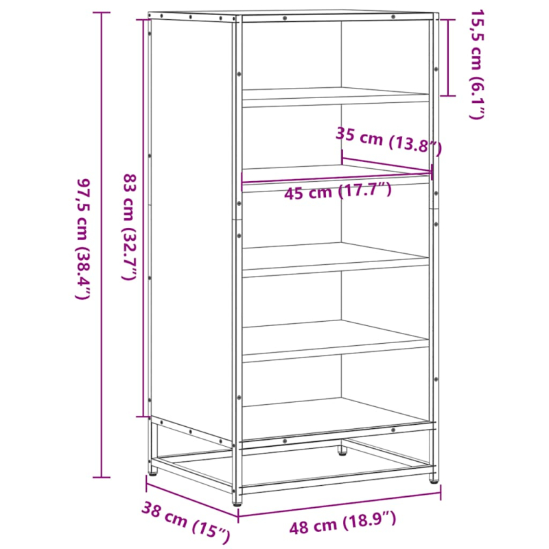 Schuhregal Braun Eichen-Optik 48x38x97,5 cm Holzwerkstoff