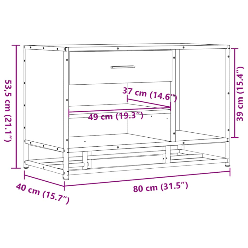 Schuhbank Grau Sonoma 80x40x53,5 cm Holzwerkstoff und Metall