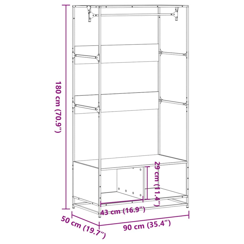 Kleiderständer Braun Eichen-Optik 90x50x180 cm Holzwerkstoff