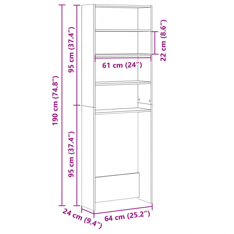 Waschmaschinenregal Sonoma-Eiche 64x24x190 cm Holzwerkstoff