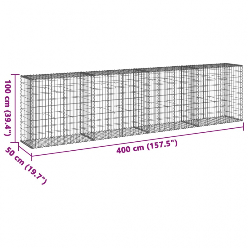 Gabione mit Deckel 400x50x100 cm Verzinktes Eisen