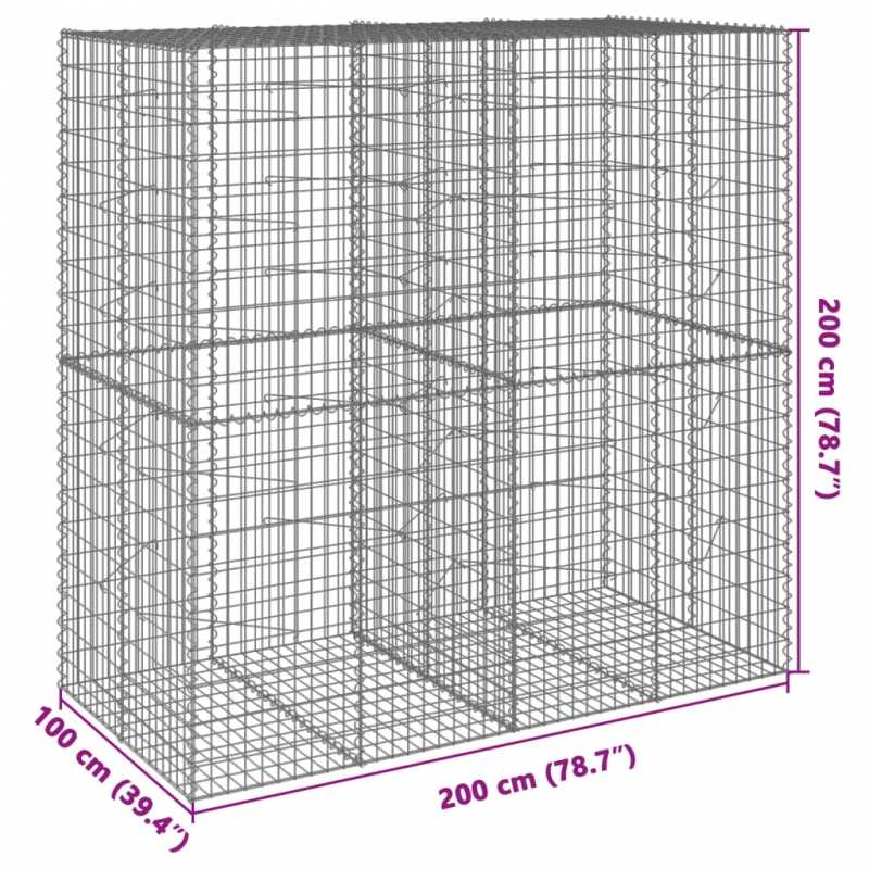 Gabione mit Deckel 200x100x200 cm Verzinktes Eisen