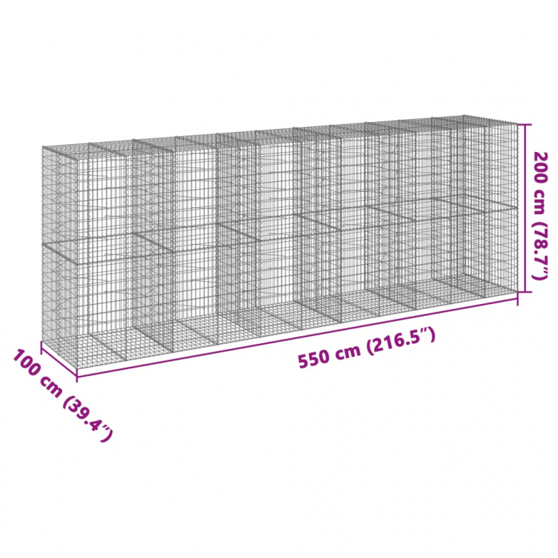 Gabione mit Deckel 550x100x200 cm Verzinktes Eisen