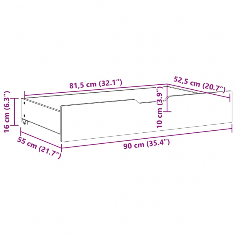 Bettschubladen 2 Stk. Wachsbraun 90x55x17 cm Massivholz Kiefer