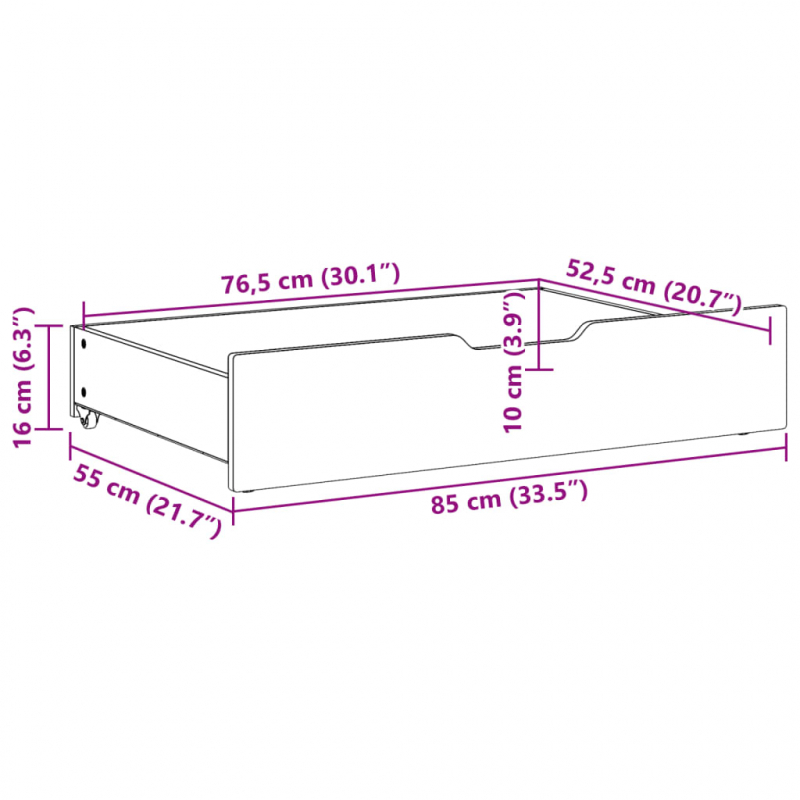 Bettschubladen mit Rollen 2 Stk. 85x55x17 cm Massivholz Kiefer