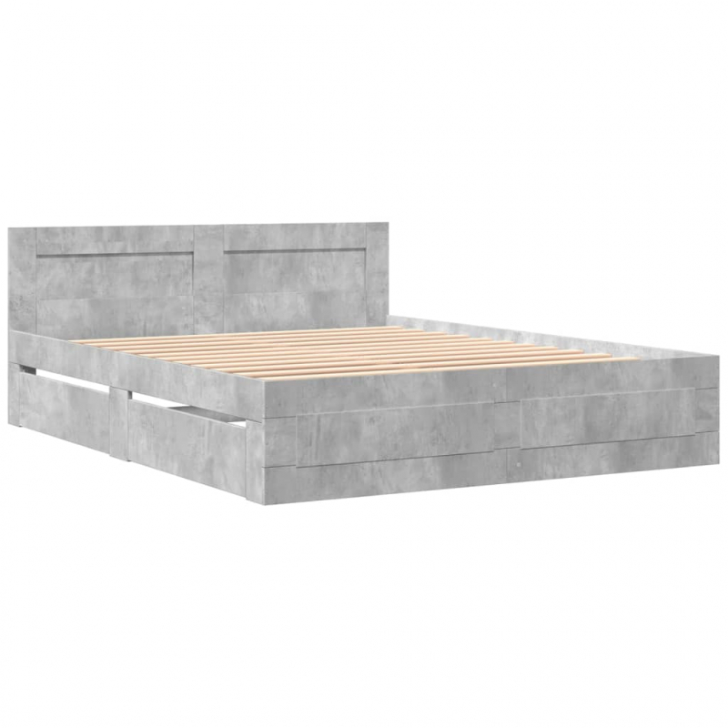 Bettgestell mit Kopfteil Betongrau 150x200 cm Holzwerkstoff